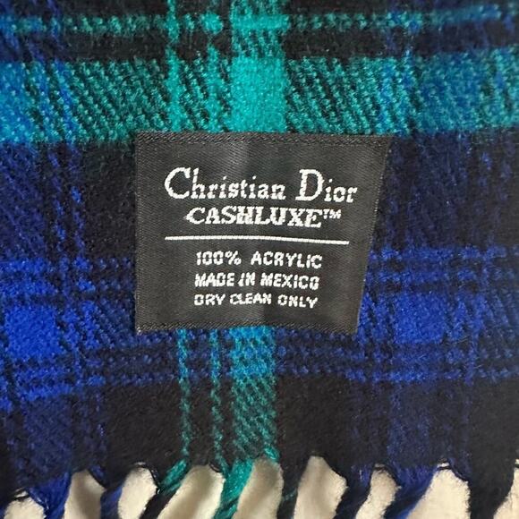 Dior | Accessories | Vintage Christian Dior Cashluxe Green  VTG Christian‎ Dior Cashluxe Scarf Women\'s OS Plaid Green Blue Oversized Fringe
